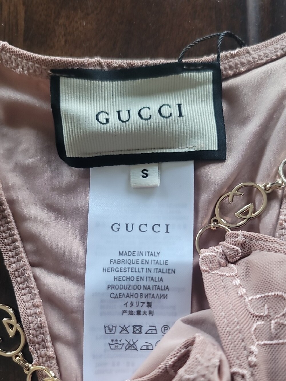 Gucci Blush Pink Logo-Embossed Chain Accent Bikini - Picture 2 of 4